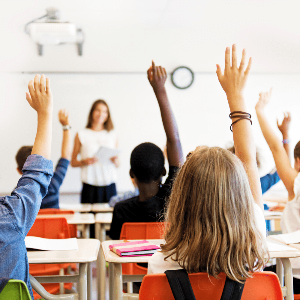 Kids In class raising hands In School Counseling Michigan
